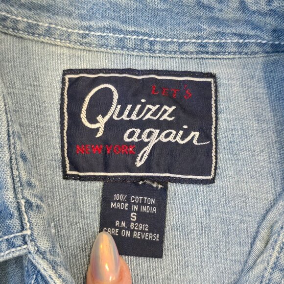 Vintage Quizz Again Denim Cowboy Squirrel bear Embroidered Short Sleeve Shirt S - Picture 3 of 5